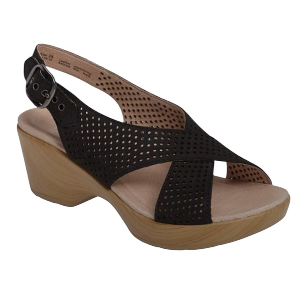 Dansko Black jacinda Sandals suede leather laser cut  comfy, minimalist 41